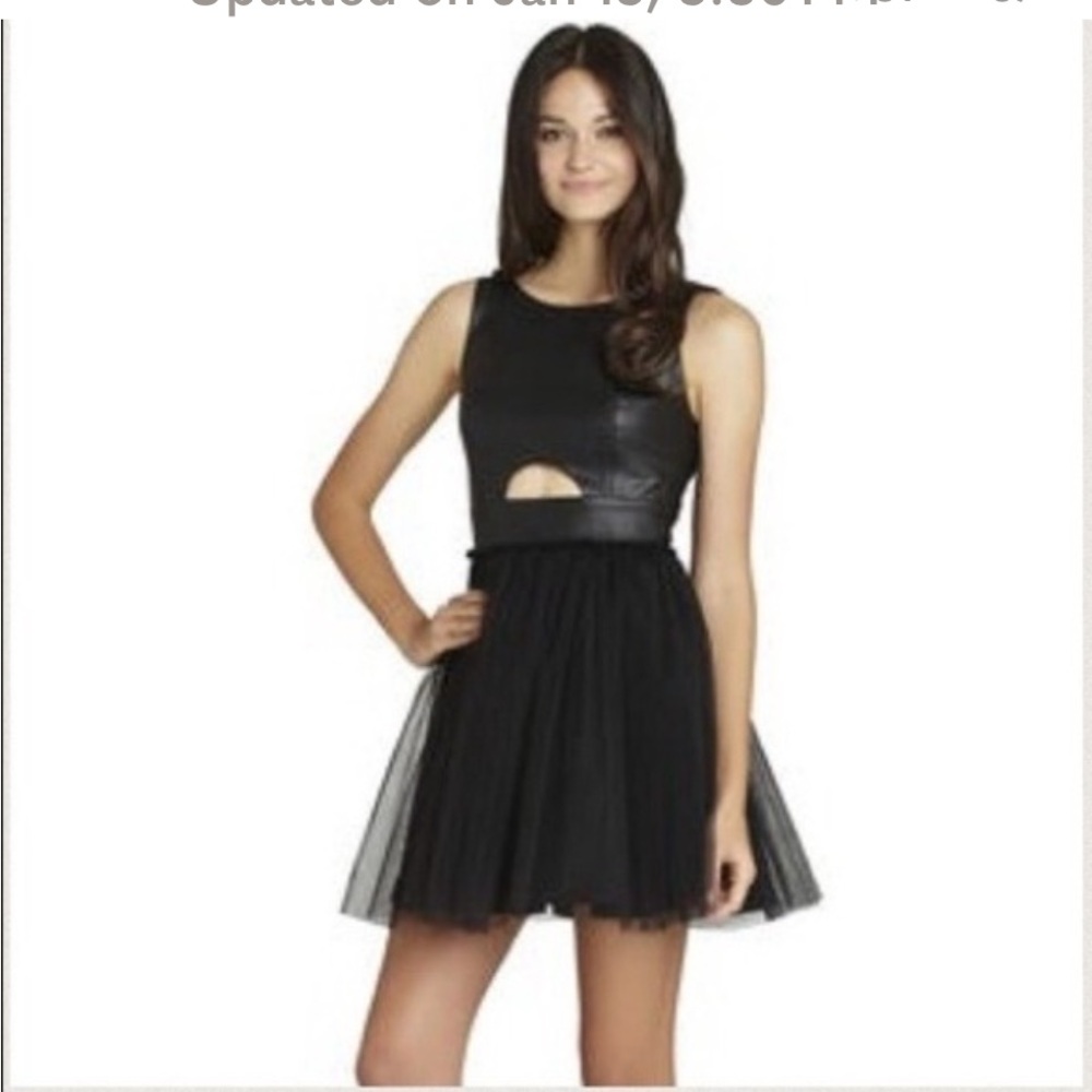 BCBGENERATION Black Faux Leather Whimsigoth Tulle Skirt Mini Dress Size 2 NWOT